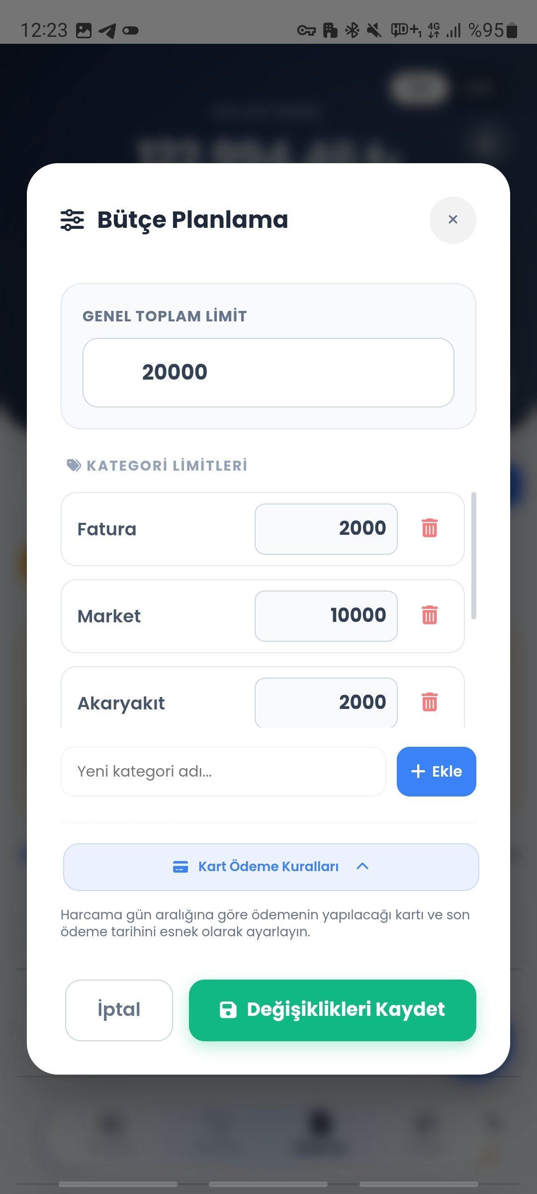 Giderler Sayfası Bütçe Planlama Ekranı