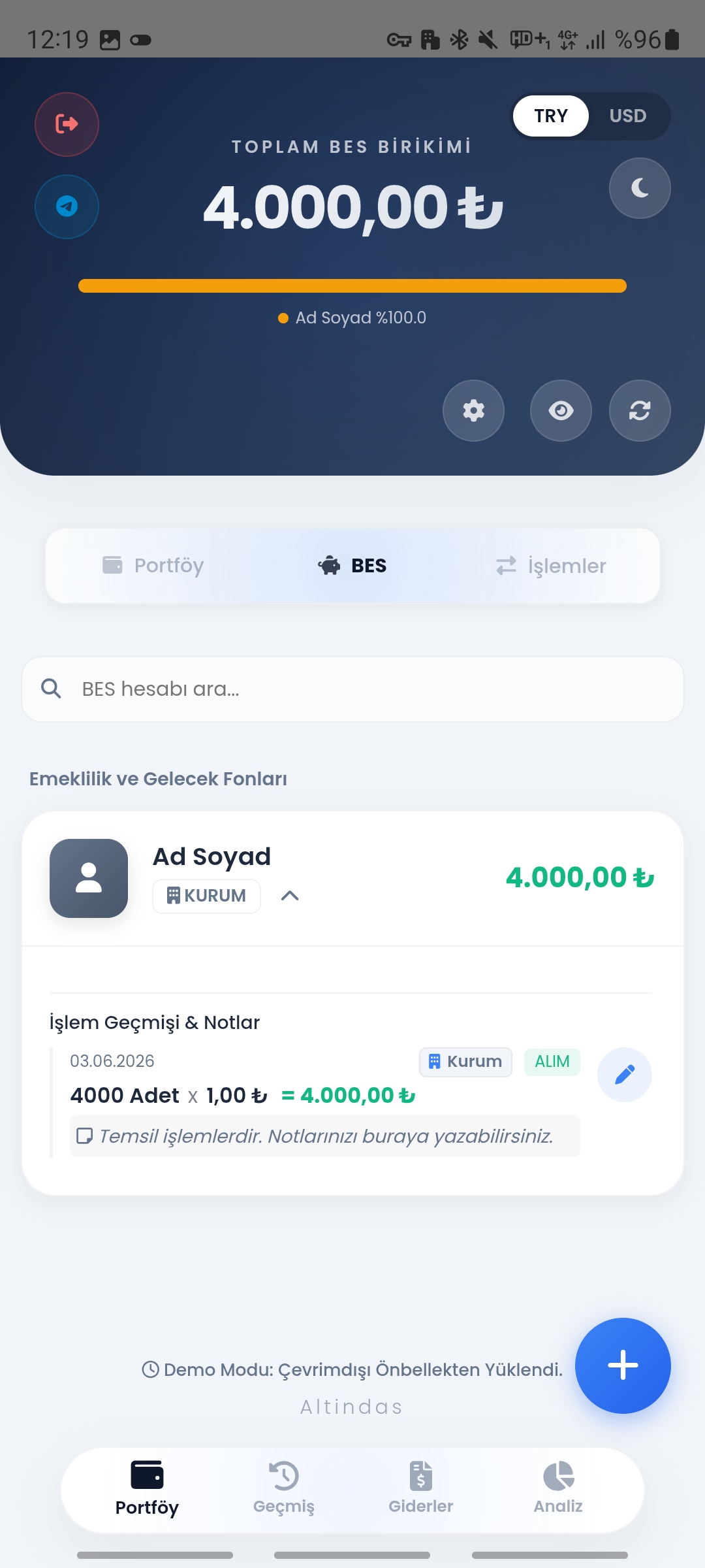 Bireysel Emeklilik (BES) Ekranı