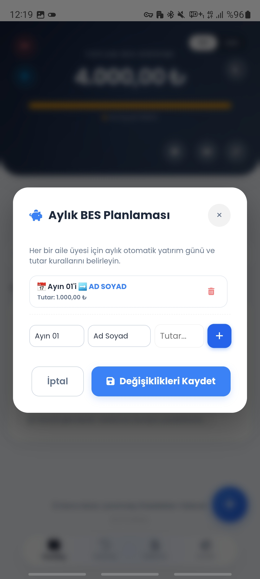 Bireysel Emeklilik (BES) Planlama Ekranı