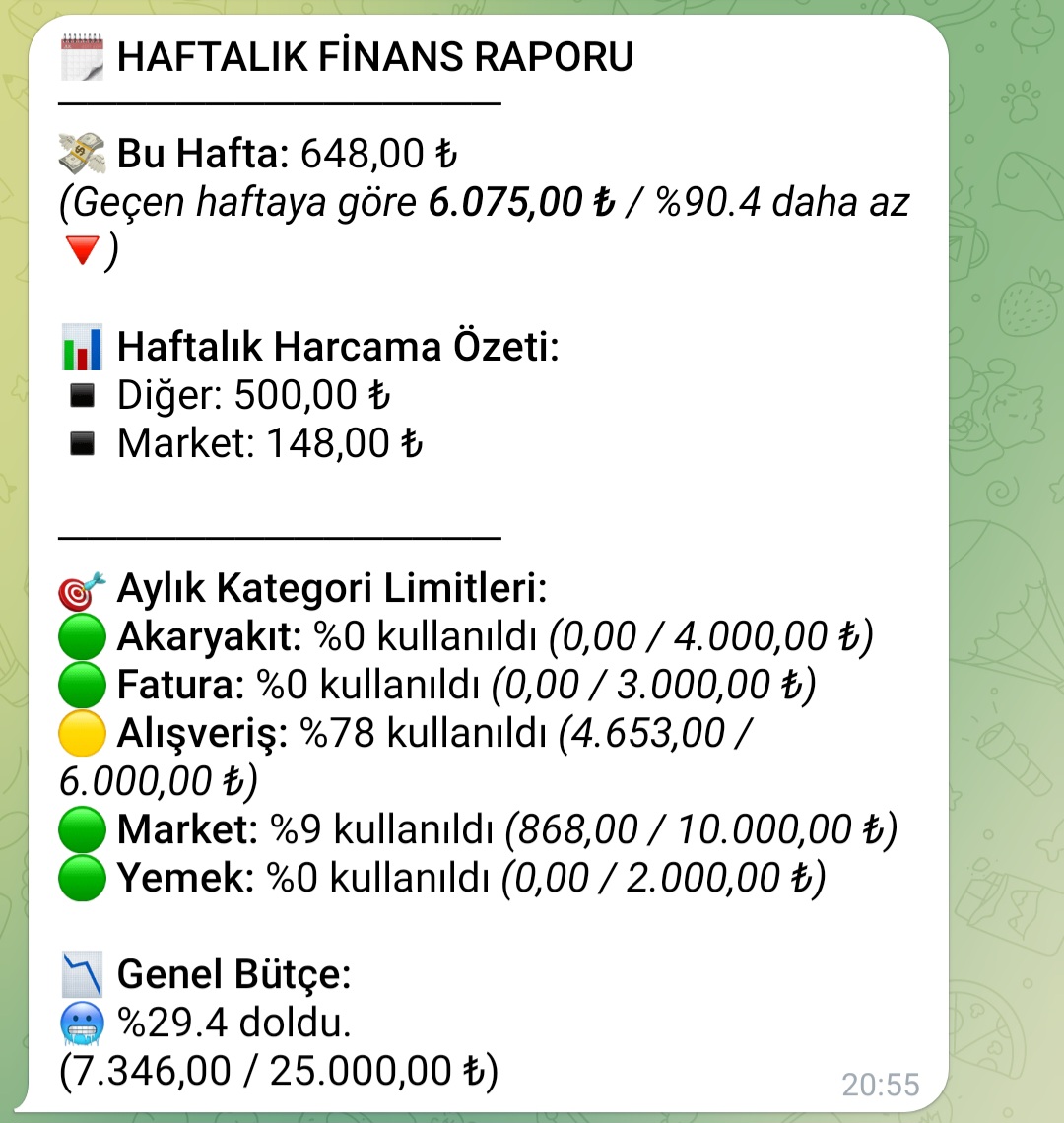 Telegram Haftalık Finans Raporu