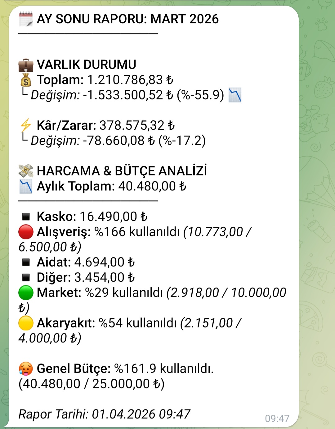 Telegram Aylık Finans Raporu